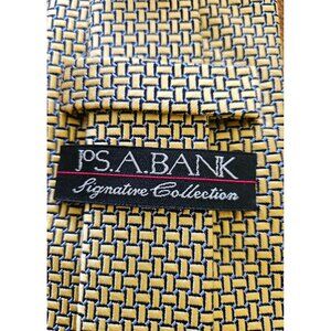 Jos A Bank Signature Collection Silk Tie Gold & Blue Geometric Business Formall